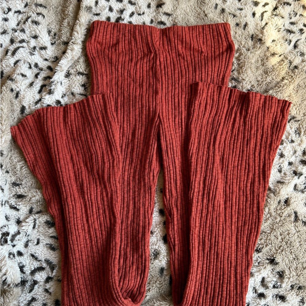 Urban Outfitters Ribbed Flare Pants in Rust